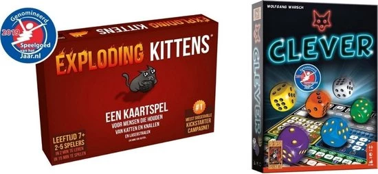 999 Games Spellenbundel - Kaartspel - 2 Stuks - Exploding Kittens & Clever 3 999 Games Spellenbundel - Kaartspel - 2 Stuks - Exploding Kittens & Clever