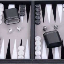 Longfield Backgammon 18 Inch, Zwart/wit/grijs Ingelegd Vilt -Spellenvoor Verkoopwinkel 550x335