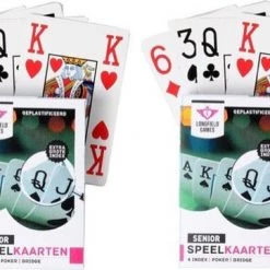 Longfield 2x Senioren Speelkaarten Plastic Poker/bridge/kaartspel Met Grote Cijfers/letters - Ideaal Voor Oudere Mensen/slechtzienden - Kaartspellen - Speelkaarten - Pesten/pokeren