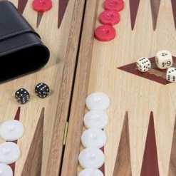 Manopoulos Backgammon Rood Accenten - Eik En Walnoot - Prachtig 38x23cm Top Kwaliteit Klasse En Geweldig