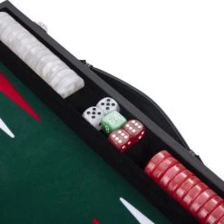 Longfield Backgammon 15"inch Groen, Rood En Wit Ingelegd Vilt