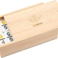 Engelhart Dominospel Dubbel 9 Cijfers Hout Naturel/wit 56-delig