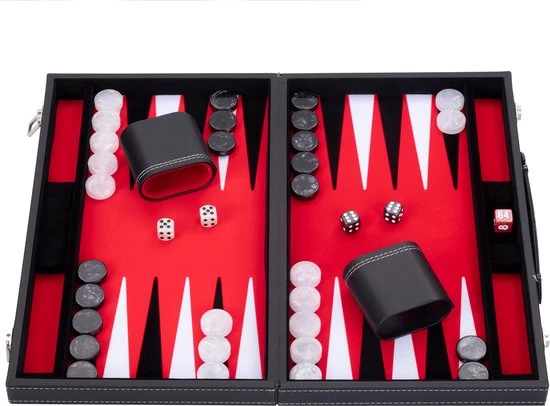 Longfield Backgammon 18inch, Rood/zwart/wit Ingelegd Vilt 7 Longfield Backgammon 18inch, Rood/zwart/wit Ingelegd Vilt - Afbeelding 5