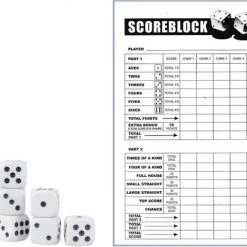 Merkloos Yahtzee Scoreblok + 10x Witte Dobbelstenen - Spel Voor Op Reis - Scoreblock - Dobbelspellen - Spellen