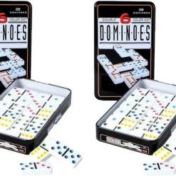 Engelhart Domino Spel Dubbel 6/double 6 In Blik En 56x Gekleurde Stenen - Dominostenen - Domino Spellen - Familie Spellen