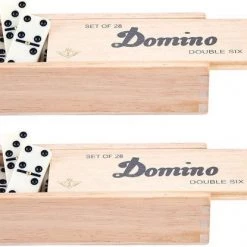 Engelhart Domino Spel Dubbel 6/double 6 In Houten Doos En 112x Stenen - Dominostenen - Domino Spellen - Familie Spellen