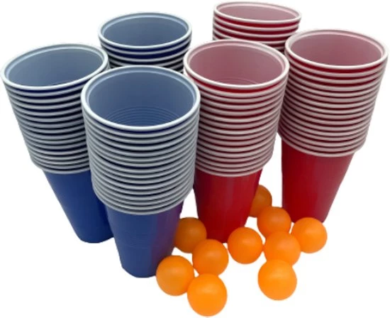 Kyto Games - Beer Pong Drankspel - 100 Herbruikbare Rode En Blauwe Bekers (475ml) - Incl. 10 Balletjes 3 Kyto Games - Beer Pong Drankspel - 100 Herbruikbare Rode En Blauwe Bekers (475ml) - Incl. 10 Balletjes