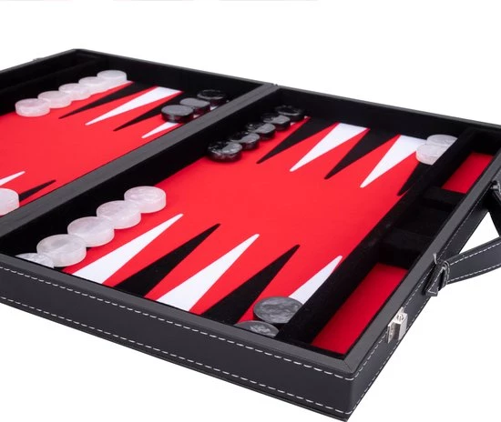 Longfield Backgammon 18inch, Rood/zwart/wit Ingelegd Vilt 8 Longfield Backgammon 18inch, Rood/zwart/wit Ingelegd Vilt - Afbeelding 6