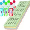 Merkloos 100x Bingokaarten Nummers 1-75 Inclusief 6x Bingostiften Blauw/groen/rood
