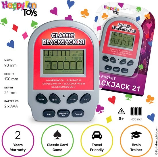 HappyFunToys - Elektronisch Retro Blackjack 21 Zakspel - Pocketspel - Reisspel - Kaartspel 7 HappyFunToys - Elektronisch Retro Blackjack 21 Zakspel - Pocketspel - Reisspel - Kaartspel - Afbeelding 5
