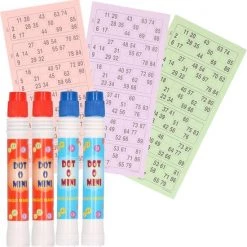 Merkloos 4x Bingostiften/markeerstiften - 2x Stuks In De Kleuren Blauw/rood Met 200 Papieren Bingokaarten Van 1-90