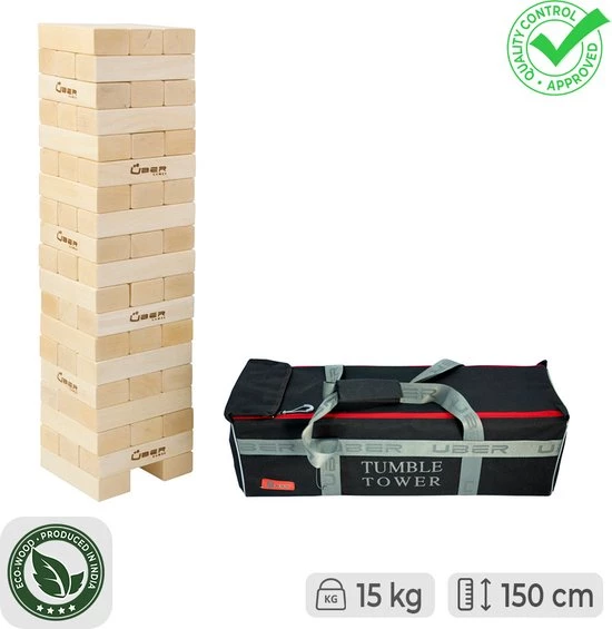 Ubergames Giga Stapeltoren, Tot 150 Cm Hoog! Uit ECO India Hout - In Supermooie Draagtas - Sterk En Met Draaghengsels - Klasse En Geweldig 5 Ubergames Giga Stapeltoren, Tot 150 Cm Hoog! Uit ECO India Hout - In Supermooie Draagtas - Sterk En Met Draaghengsels - Klasse En Geweldig - Afbeelding 3