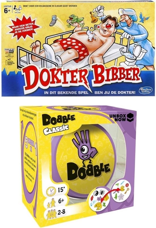 Hasbro Spellenbundel - 2 Stuks - Dokter Bibber & Dobble Classic 3 Hasbro Spellenbundel - 2 Stuks - Dokter Bibber & Dobble Classic